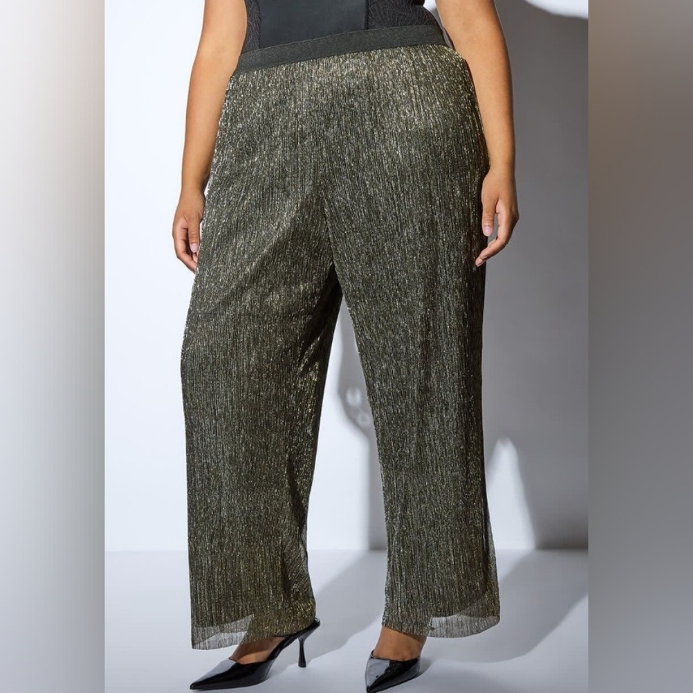 Penningtons Metallic Silver Wide Leg Pants with Textured Fabric